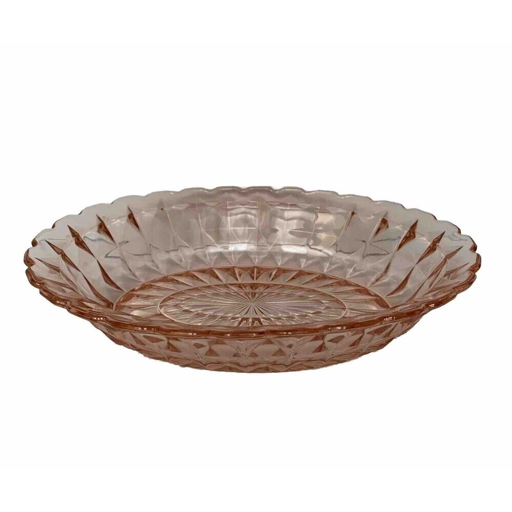 MCM Jeannette Pink Depression Glass Windsor Oval Bowl Diamond Pattern Spring‎